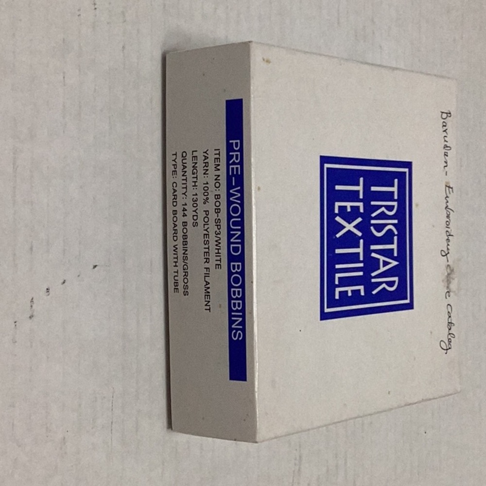 Pre-wound bobbins, polyester, Tristar Textile which is a great quality thread.
